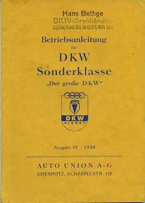 DKW Sonderklasse Bedienungsanleitung 1938