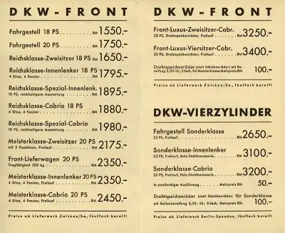 DKW Pkw Preisliste 2.1939