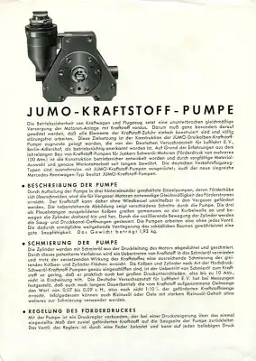 Junkers Jumo Kraftstoffpumpe Prospekt 1930er Jahre