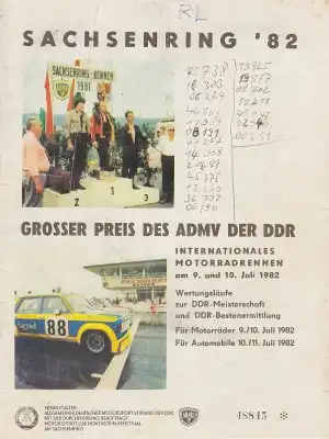 Programm Int. Sachsenringrennen 9.-10.7.1982