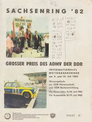 Programm Int. Sachsenringrennen 9.7.1982