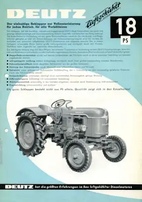 Deutz 18 PS Schlepper Prospekt 8.1957