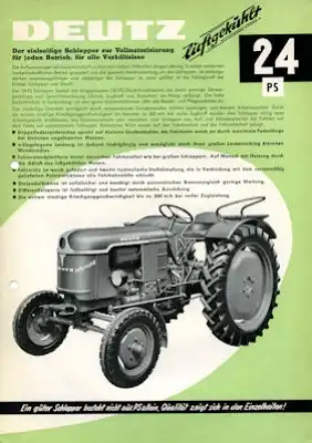 Deutz 24 PS Schlepper Prospekt 11.1957