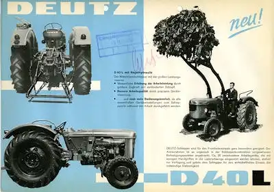 Deutz D 40 L Schlepper Prospekt 5.1962