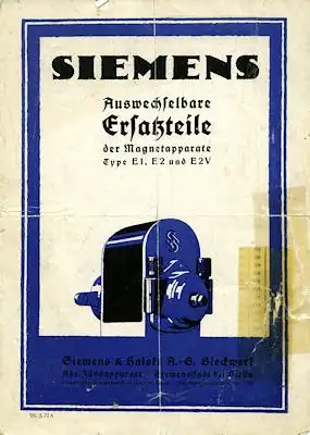 Siemens Magnetapparate Ersatzteilliste 1920er Jahre