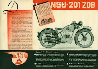 NSU 201 ZDB Prospekt 1937 / 38