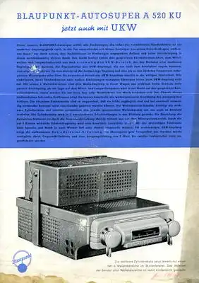 Autoradio Blaupunkt Autosuper Prospekt 1950er Jahre