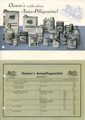 Oesten Auto-Pflegemittel Prospekt 1930er Jahre