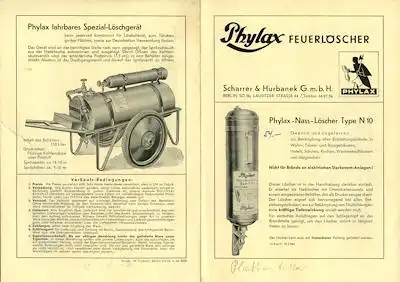 Phylax Feuerlöscher Prospekt 1950