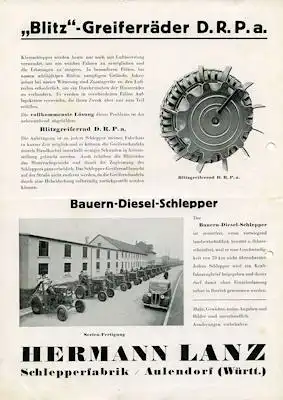 Lanz Aulendorf Diesel Schlepper 20 PS Prospekt 1930er Jahre