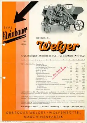 Welger KLEINBAUER Strohpressen Prospekt 1937