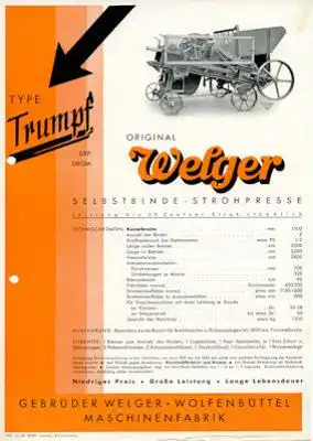 Welger TRUMPF Strohpressen Prospekt 1937