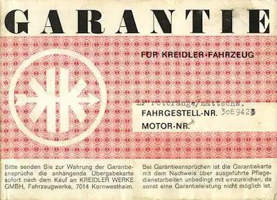 Kreidler Garantiekarte 1969-1973