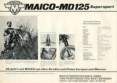 Maico MD 125 Supersport Prospekt ca. 1970