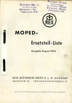 Rex Moped VI Ersatzteilliste 8.1954