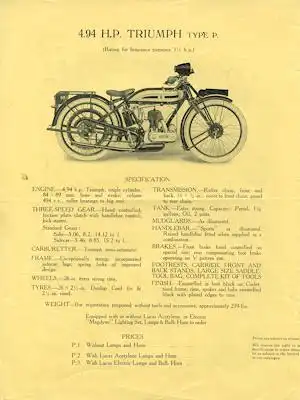 Triumph 494 ccm Type P Prospekt ca. 1927