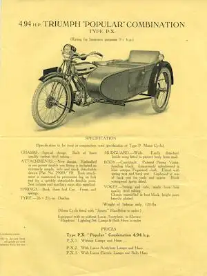 Triumph 494 ccm Type P Prospekt ca. 1927