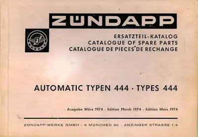 Zündapp Mofa Automatic Typen 444 Ersatzteilliste 3.1974