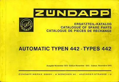 Zündapp Mofa Automatic Typen 442 Ersatzteilliste 11.1975