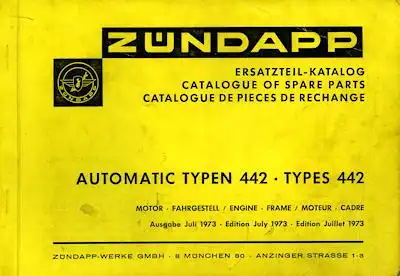 Zündapp Mofa Automatic Typen 442 Ersatzteilliste 7.1973