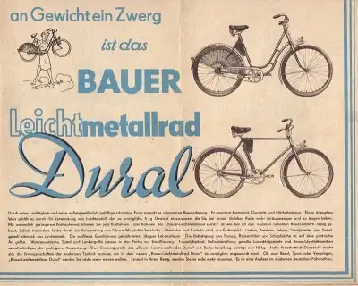 Bauer Dural Leichtmetallrad Prospekt 1930er Jahre