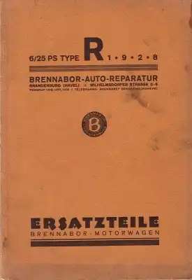 Brennabor 6/25 PS Type R Ersatzteilliste 1928