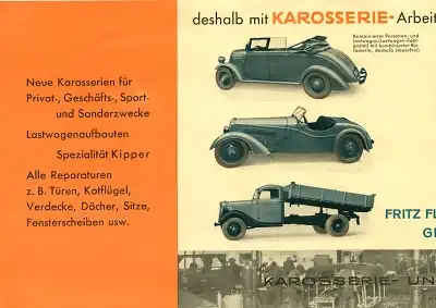 Fleischer Karosserien Prospekt 1930er Jahre