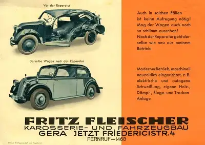 Fleischer Karosserien Prospekt 1930er Jahre