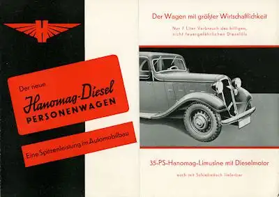 Hanomag Diesel Pkw Prospekt ca. 1938