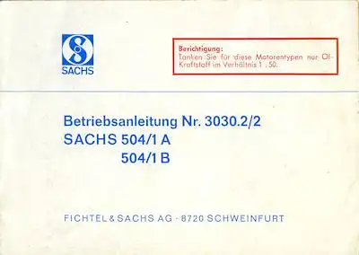 Sachs 504/1 A + B Bedienungsanleitung 4.1973