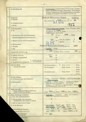 Gutbrod Superior Original Fahrzeugbrief 1952