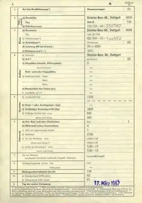 Mercedes Benz 200 D Original Fahrzeugbrief 1967