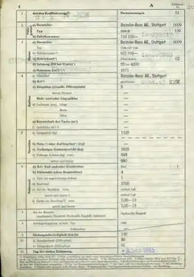 Mercedes Benz 200 D Original Fahrzeugbrief 1965