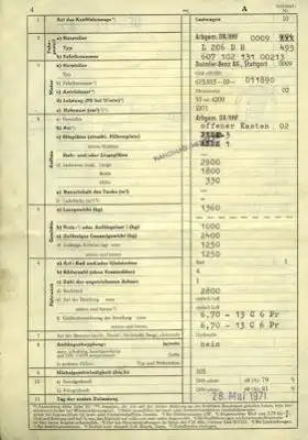 Mercedes Benz L 206 DH Original Fahrzeugbrief 1971