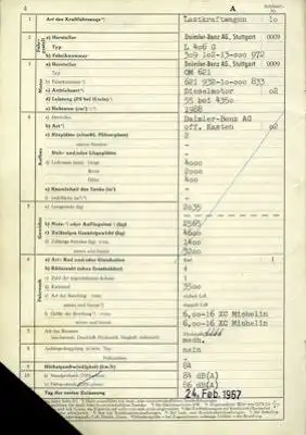 Mercedes Benz L 406 G Original Fahrzeugbrief 1967