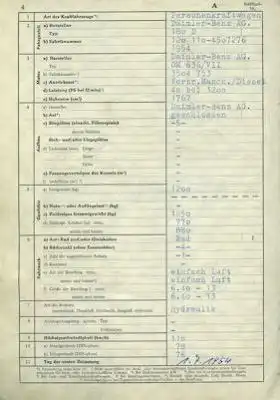 Mercedes Benz 180 D Original Fahrzeugbrief 1954