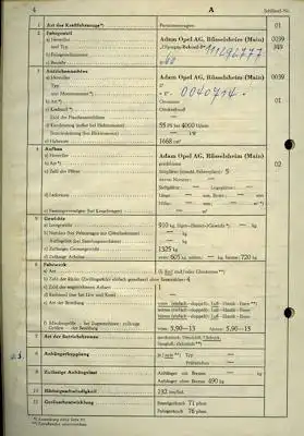 Opel Rekord P 1 Original Fahrzeugbrief 1960 1700 cm