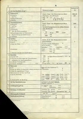 Opel Olympia Original Fahrzeugbrief 1953