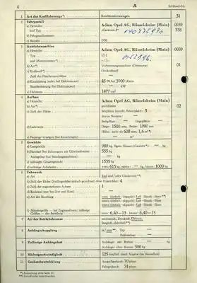 Opel Rekord P 1 Caravan Original Fahrzeugbrief 1958