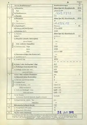 Opel Rekord P 1 Caravan Original Fahrzeugbrief 1961 1700 cm