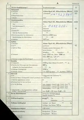 Opel Rekord P 1 Caravan Original Fahrzeugbrief 1960 1500 cm