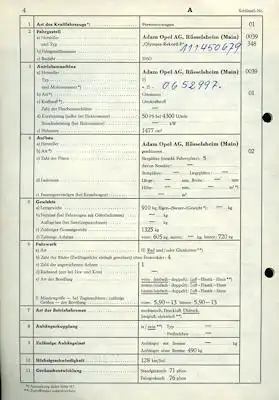 Opel Rekord P 1 Original Fahrzeugbrief 1960 1500 cm