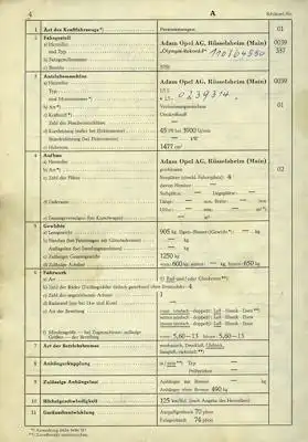 Opel Rekord P 1 Original Fahrzeugbrief 1958