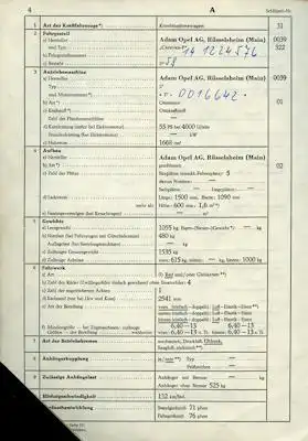 Opel Rekord P 1 Caravan Original Fahrzeugbrief 1959