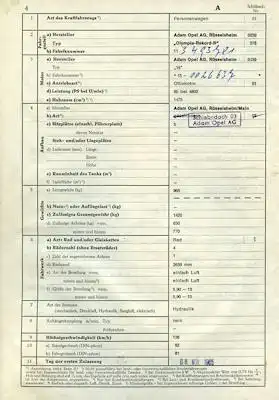 Opel Rekord B Original Fahrzeugbrief 1965