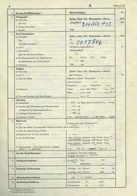 Opel Kapitän Original Fahrzeugbrief 1960