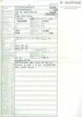 VW Käfer Original Fahrzeugbrief 1970