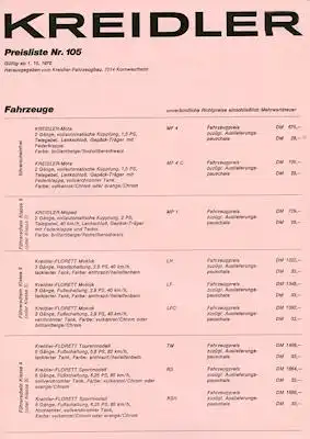 Kreidler Preisliste 9.1970