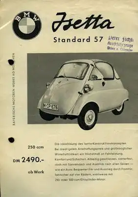 BMW Isetta Standard und Export Prospekt 1957