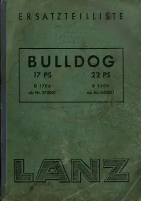 Lanz Bulldog 17 und 22 PS Ersatzteilliste 4.1953
